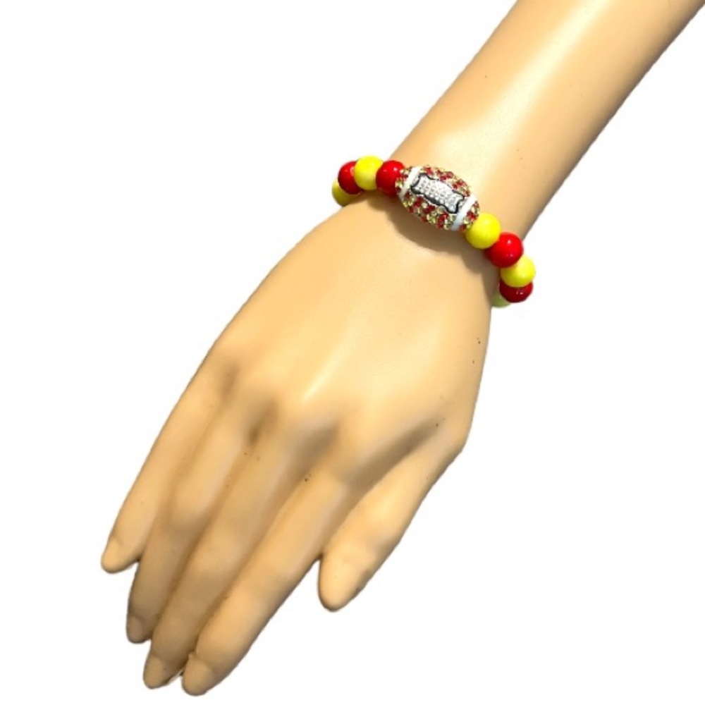 New Swarovski Crystal Stones Football Bracelet with Red & Yellow Beads